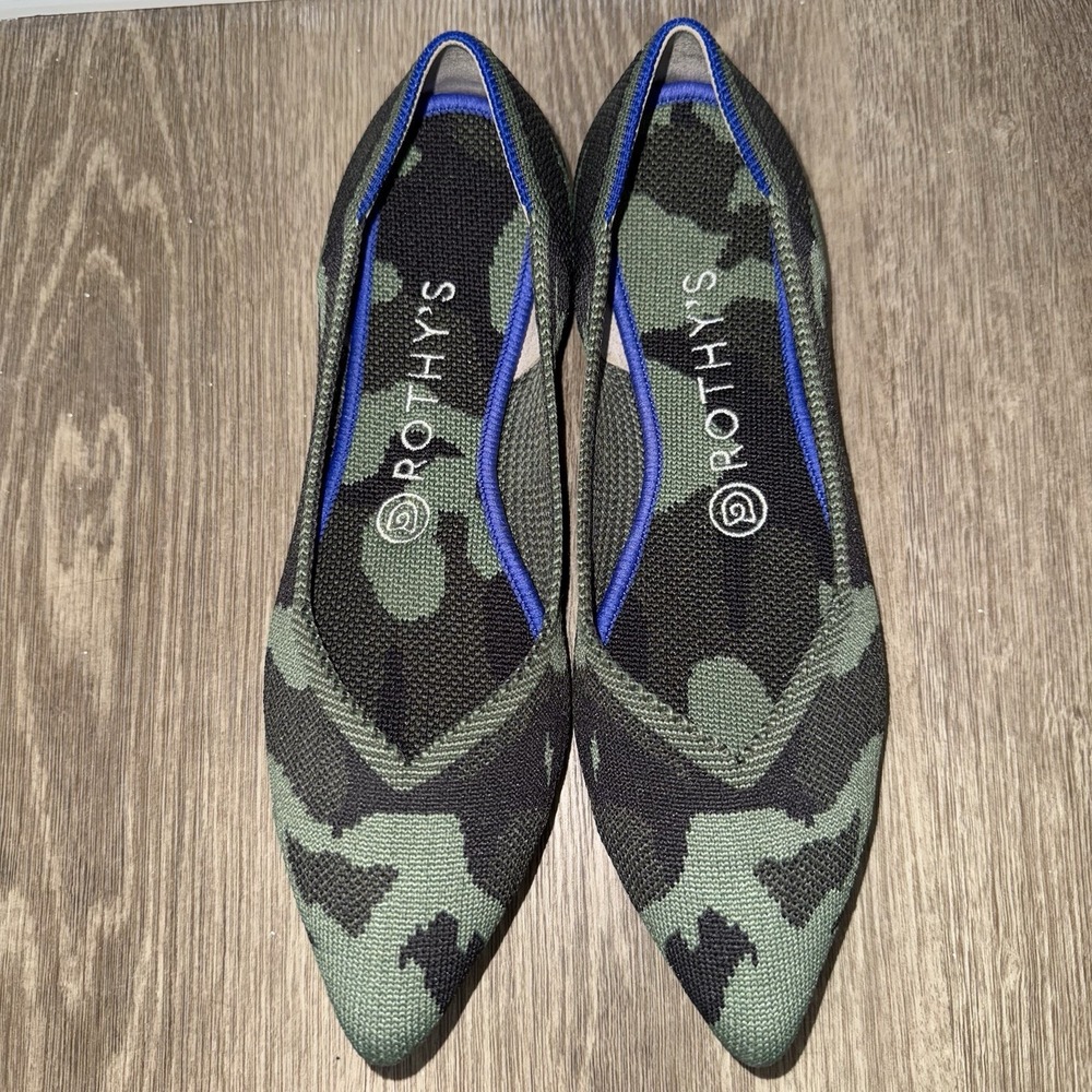 Rothy's The Point Olive Camo Knit Ballet Flats Women's 8 Pointed Toe Comfort